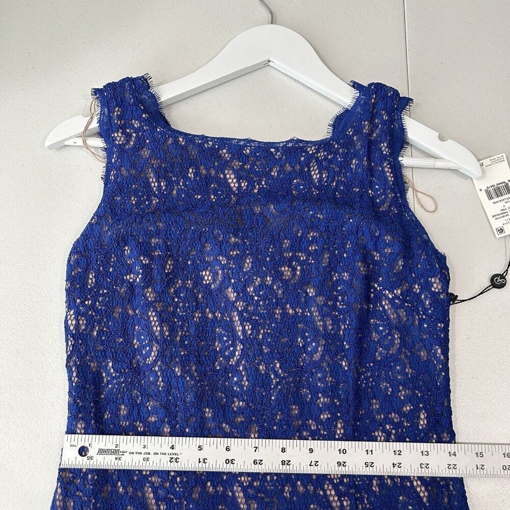 Adrianna Papell Womens Dress 4 Blue Lace Overlay Sheath Evening Modest Elegant - Picture 6 of 14